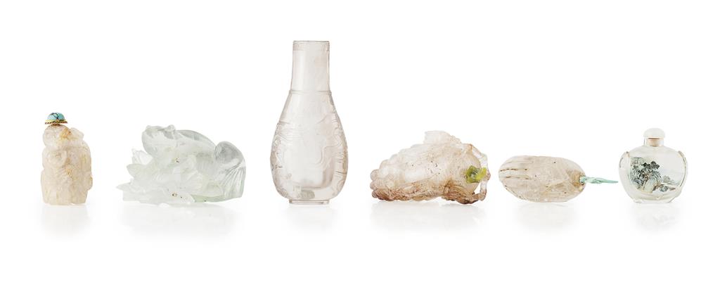 Appraisal: SIX SNUFF BOTTLES QING DYNASTY comprising four rock crystal bottles