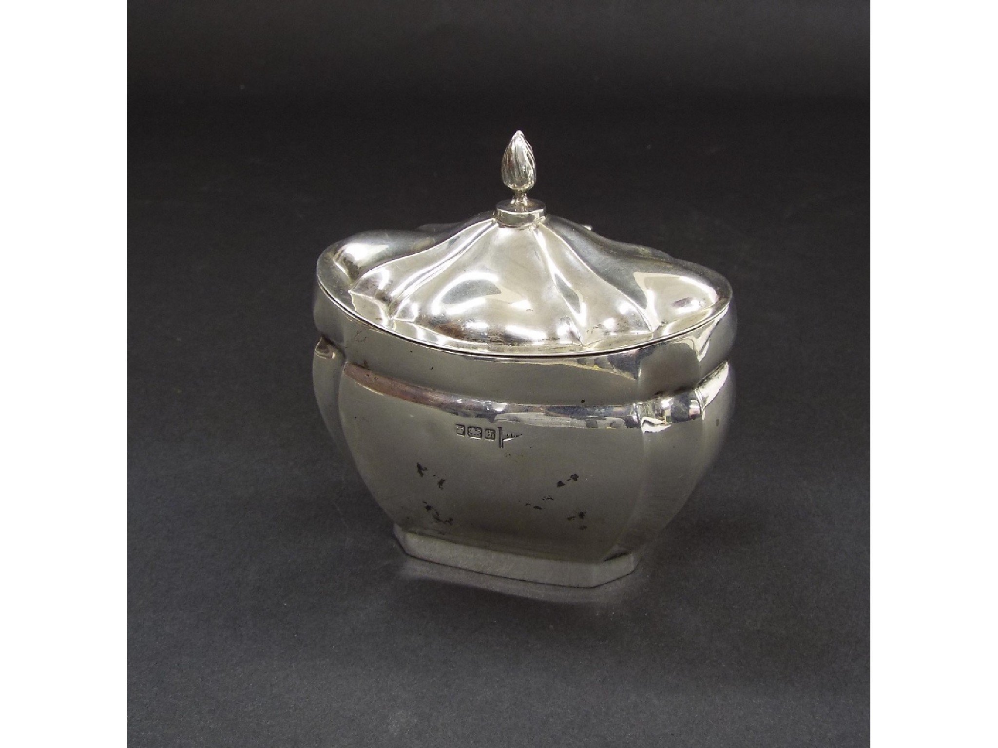 Appraisal: Late Victorian silver lobed serpentine tea caddy mounted by a