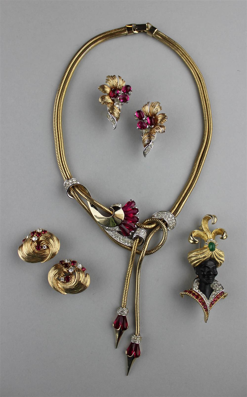 Appraisal: BOUCHER NECKLACE TWO PAIRS OF EARRINGS AND A BLACKAMOOR lariat