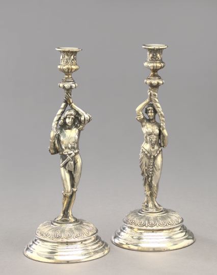 Appraisal: Pair of Austro-German -Standard Silver Figural Candlesticks first quarter th