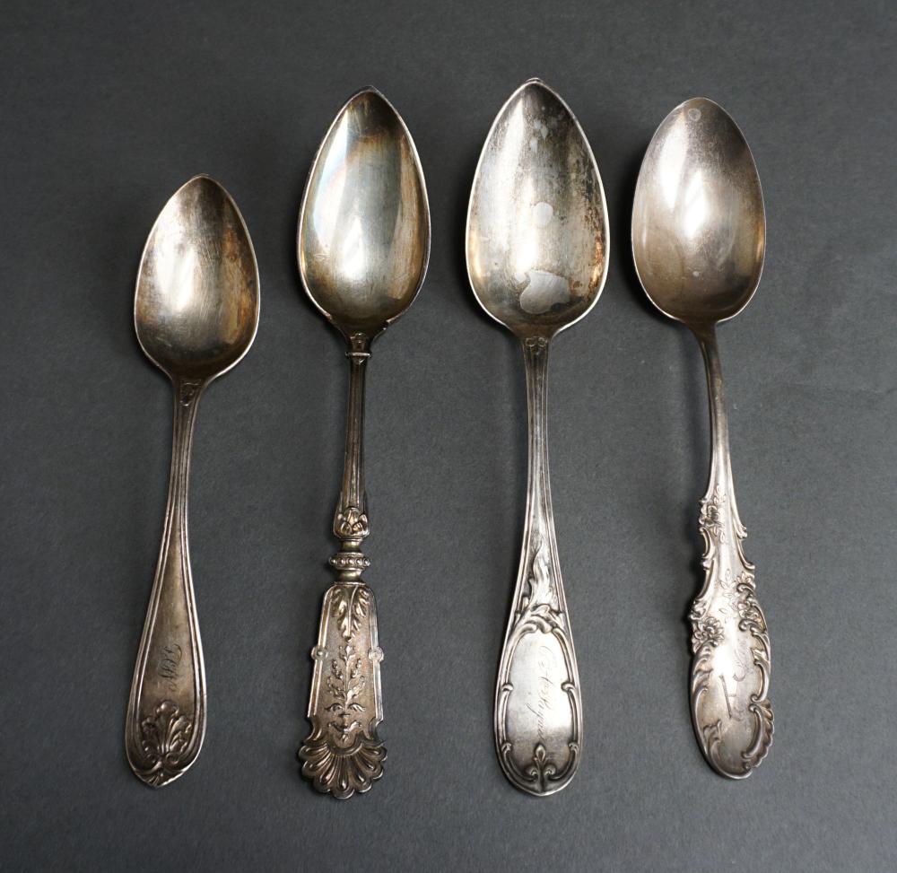 Appraisal: FOUR ASSORTED COIN AND STERLING SILVER TABLESPOONS L OF LARGER