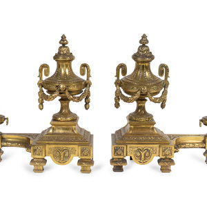 Appraisal: A Pair of Louis XVI Style Gilt Bronze Urn-Form Chenets