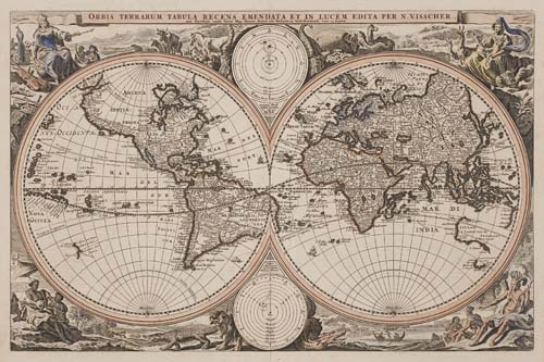 Appraisal: VISSCHER NICOLAS Orbis Terrarum Tabula Engraved folding double-hemispheric world map