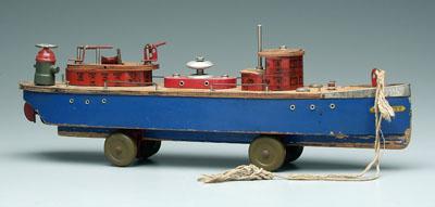 Appraisal: Liberty toy fire boat on wheels wood and tin two