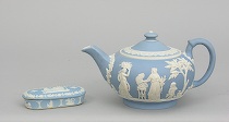 Appraisal: Wedgwood Only Light Blue Dip Jasperware Teapot and Match Box