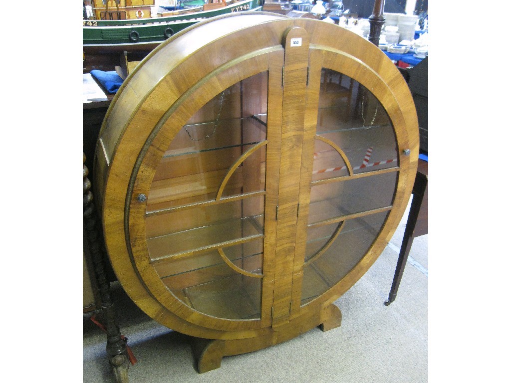 Appraisal: Circular Art Deco walnut veneered display cabinet