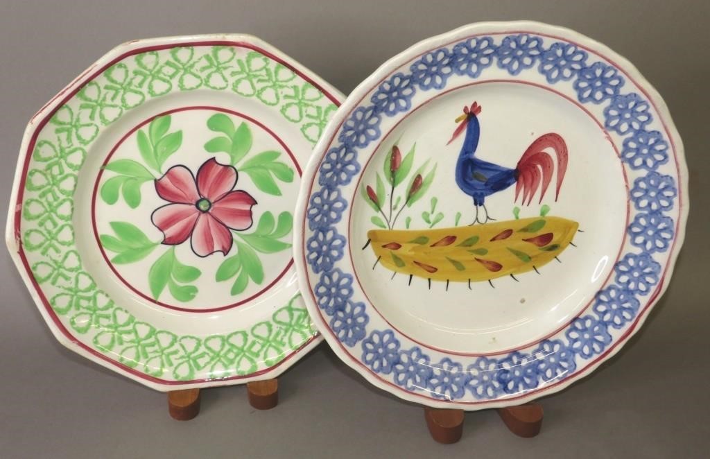 Appraisal: IRONSTONE PLATES WITH STICK SPATTER BORDERSca ten sided Dogwood pattern