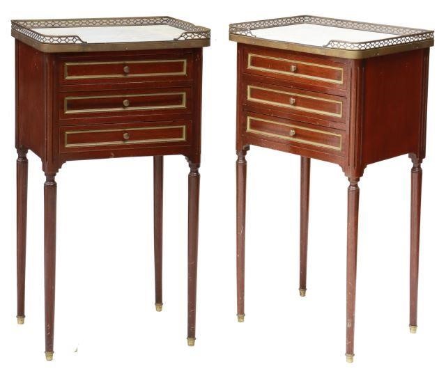 Appraisal: pair French Louis XVI style mahogany nightstands th c pierced