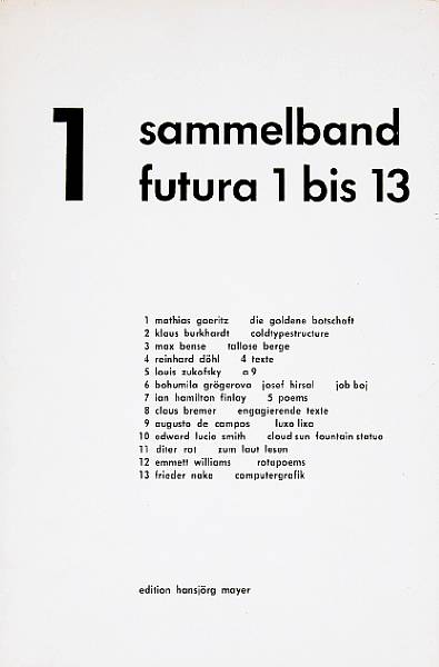 Appraisal: Dieter Roth German - sammelband futura bis - offset lithograph