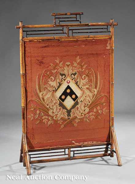 Appraisal: An Antique English Bamboo and Needlepoint Firescreen late th c