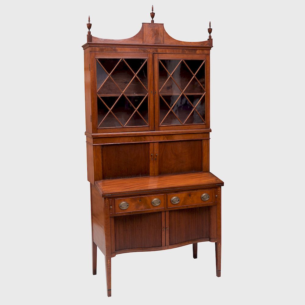 Appraisal: Late Federal Mahogany Tambour Desk and Bookcase Mid-Atlantic States With