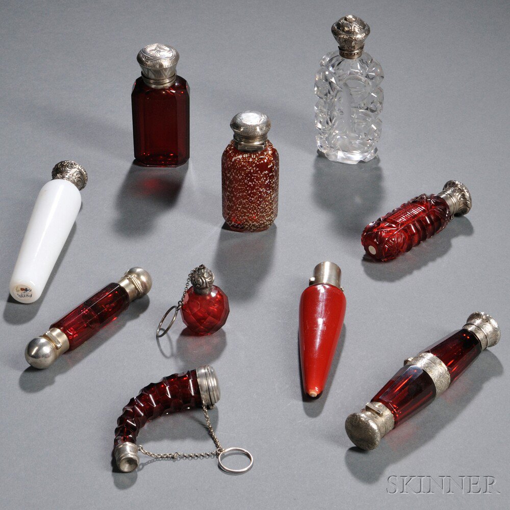 Appraisal: Ten Silver-mounted Glass Perfumes Late th early th century Various