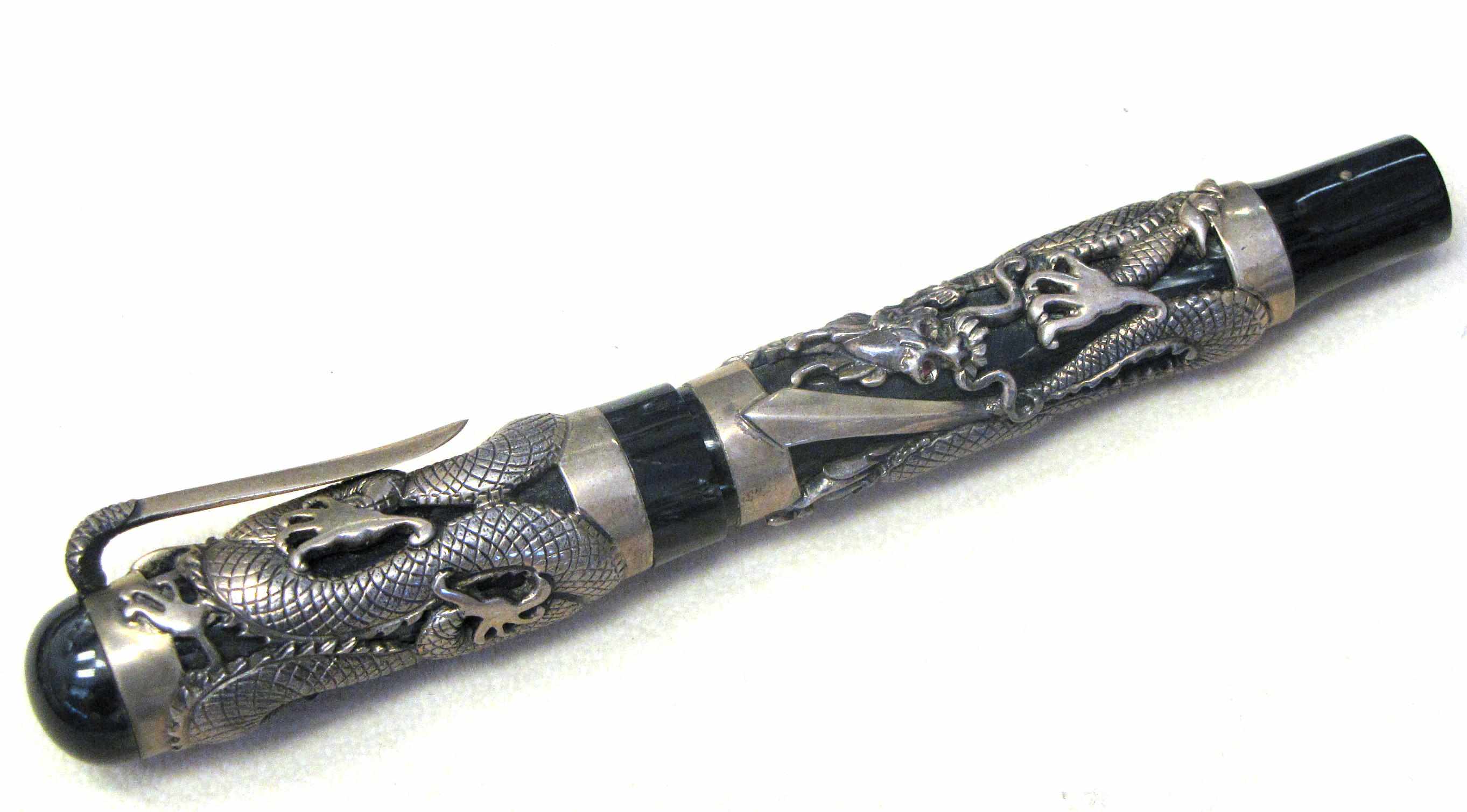 Appraisal: MONTEGRAPPA Silver Dragon Limited Edition Fountain Pen and Inkwell This