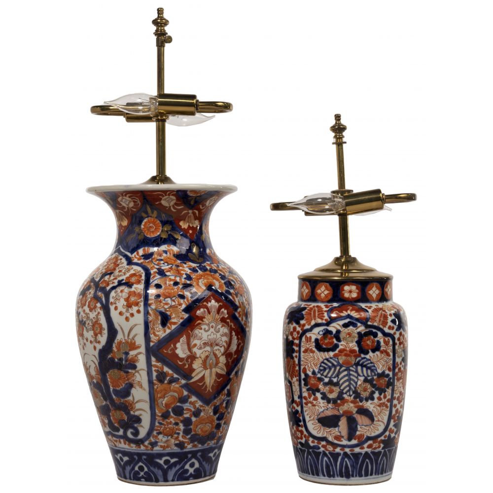 Appraisal: JAPANESE IMARI PORCELAIN LAMPS items having colored enamel over underglaze