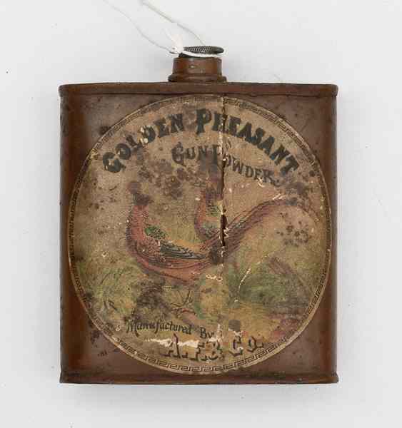 Appraisal: Golden Pheasant Gunpowder Tin Tarnished label further reads Manufactured by