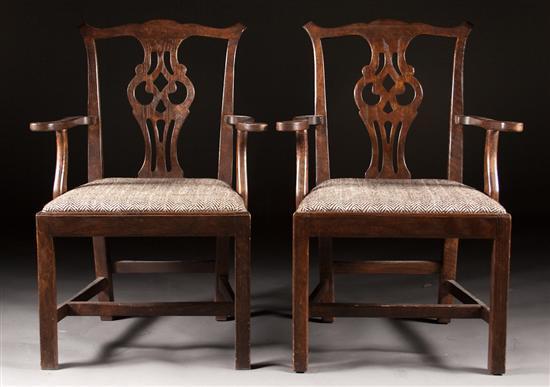 Appraisal: Pair of George III Chippendale oak armchairs late th century