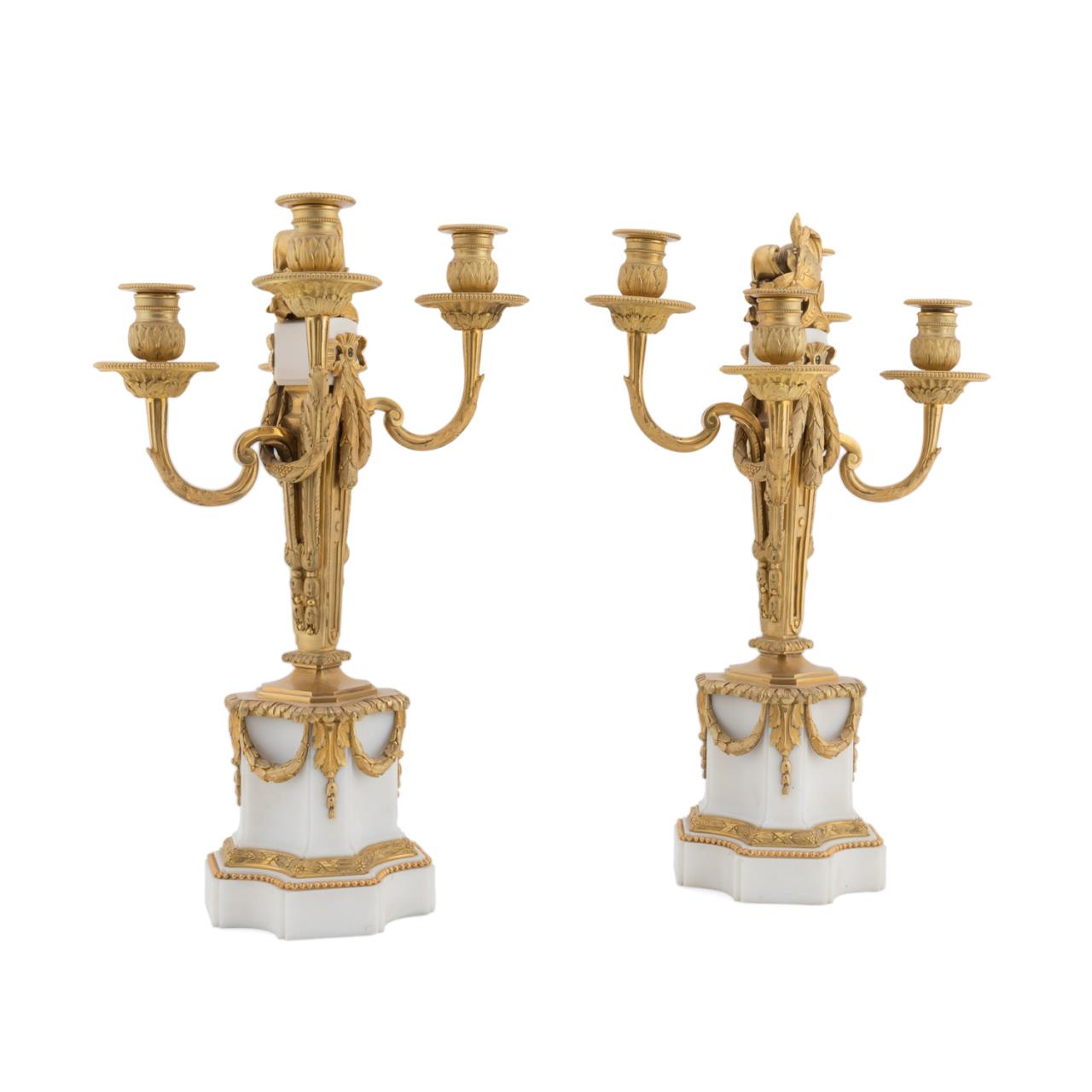 Appraisal: PR TH C LOUIS XVI ORMOLU MARBLE CANDELABRA Pair of