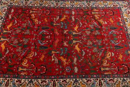 Appraisal: TABRIZ RUG Depicting hunt scene - ft in x ft