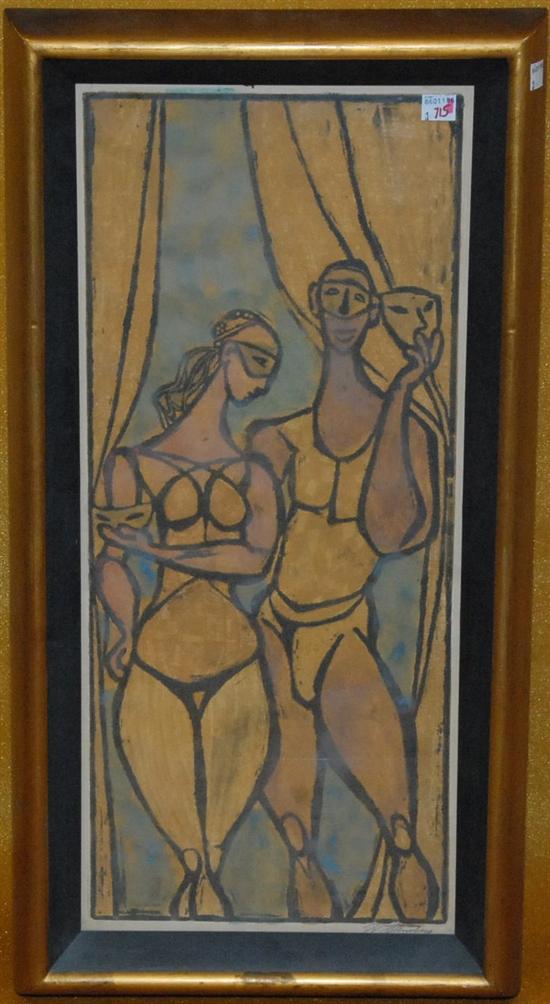 Appraisal: A STEINBERG Watercolor onm paper Masked Acrobats Signed and undated