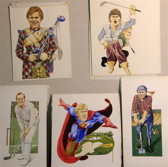 Appraisal: Five original caricatures of sport personalities comprising Jack Nicklaus Tom