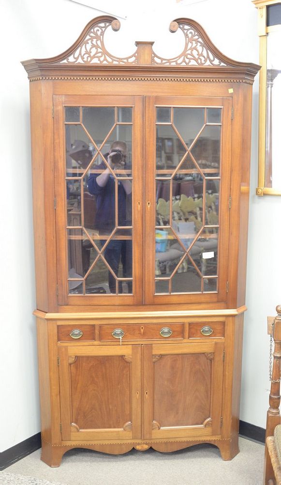 Appraisal: E Liberti mahogany inlaid corner cabinet broken arch top over