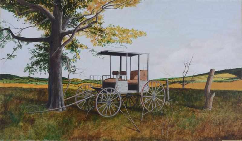 Appraisal: AMERICAN SCHOOL AMISH BUCKBOARD Oil on masonite signed and dated