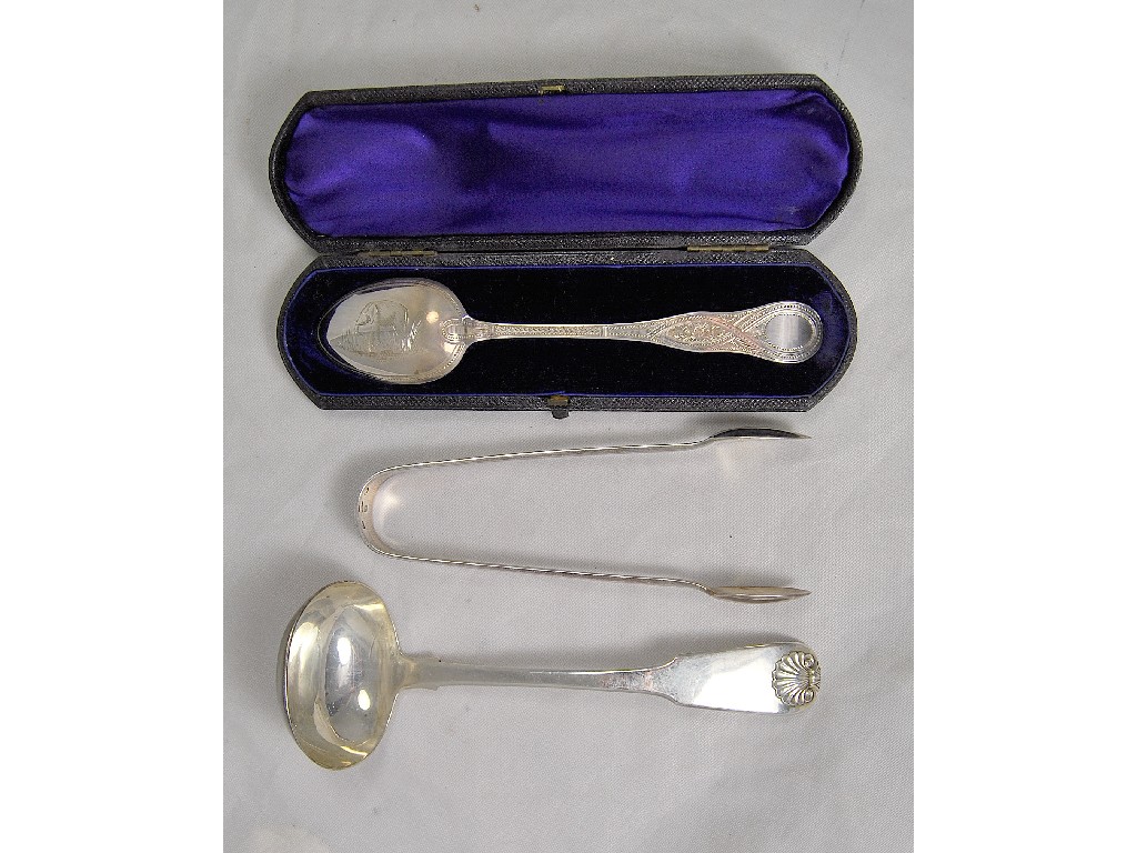 Appraisal: Scottish silver dessert spoon bright cut engraved back and front