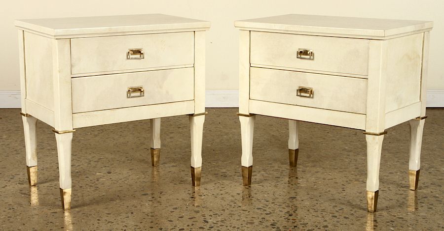 Appraisal: PAIR DRAWER PARCHMET END TABLES ADNET A pair of two