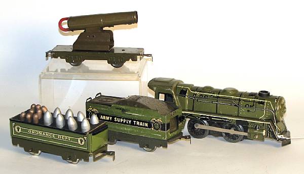 Appraisal: Marx military set Lot includes Engine tender and assorted cars