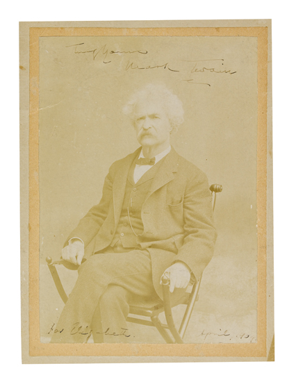 Appraisal: TWAIN MARK Photograph Signed and Inscribed Truly Yours Mark Twain