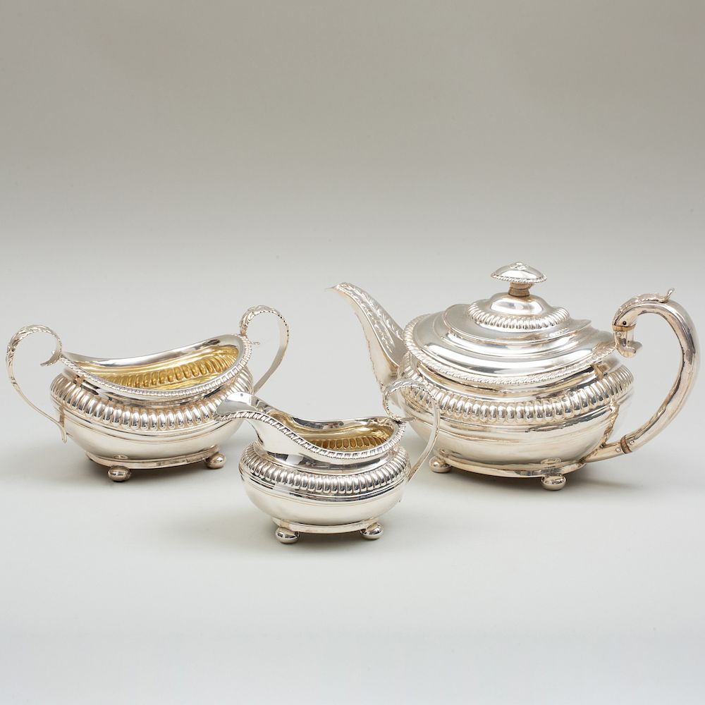 Appraisal: Victorian Silver Three Piece Tea Service Victorian Silver Three Piece