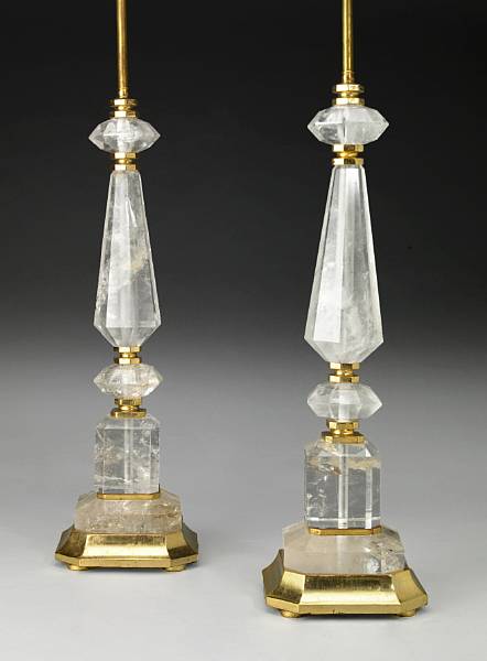 Appraisal: A pair of rock crystal table lamps Centered by a