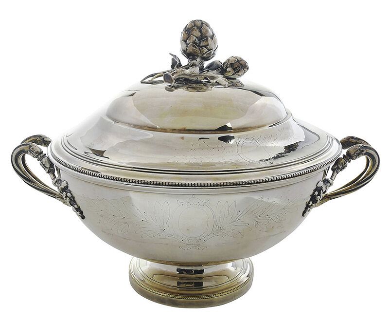 Appraisal: Christofle Silver Plated Tureen France c round with artichoke finial