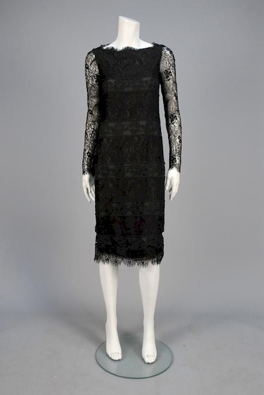 Appraisal: CHANEL HAUTE COUTURE LACE COCKTAIL DRESS Black with bands of