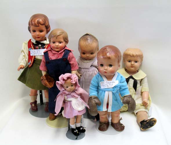 Appraisal: A GROUPING OF SIX CELLULOID DOLLS including an Effanbee Candy