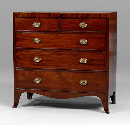 Appraisal: Hepplewhite inlaid chest figured mahogany veneers original skirt and French