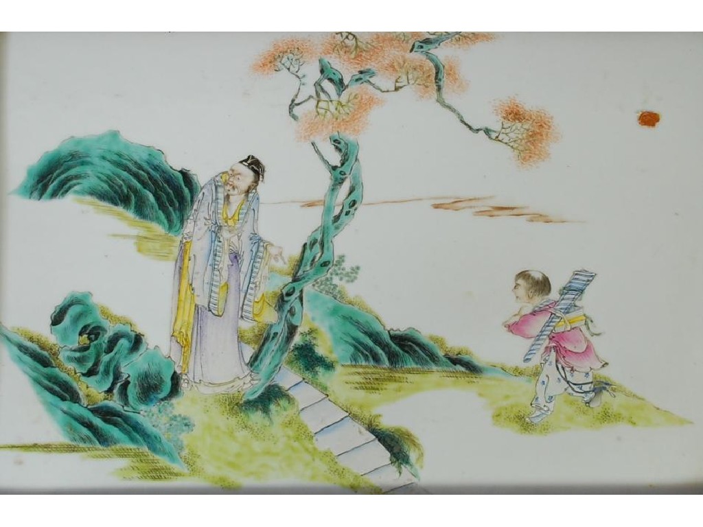 Appraisal: TWENTIETH CENTURY CHINESE FAMILLE VERTE PORCELAIN OBLONG PLAQUE hand painted