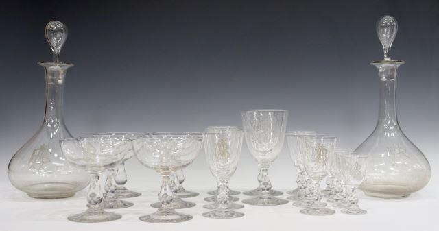 Appraisal: lot of French crystal stemware tapered bowl with etched AB