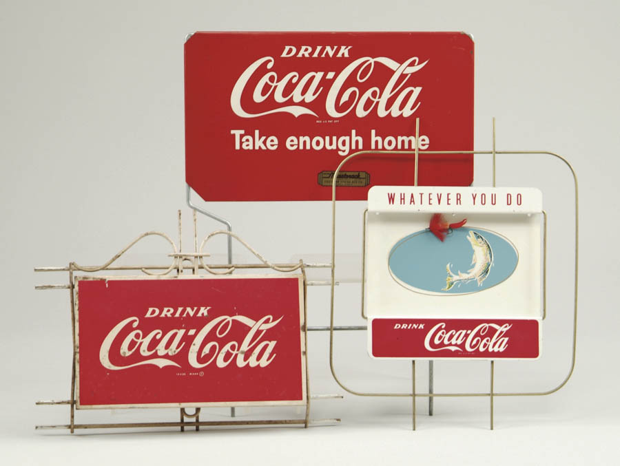 Appraisal: LOT OF THREE COCA-COLA SIGNS Wall mount Coca-Cola tin sign