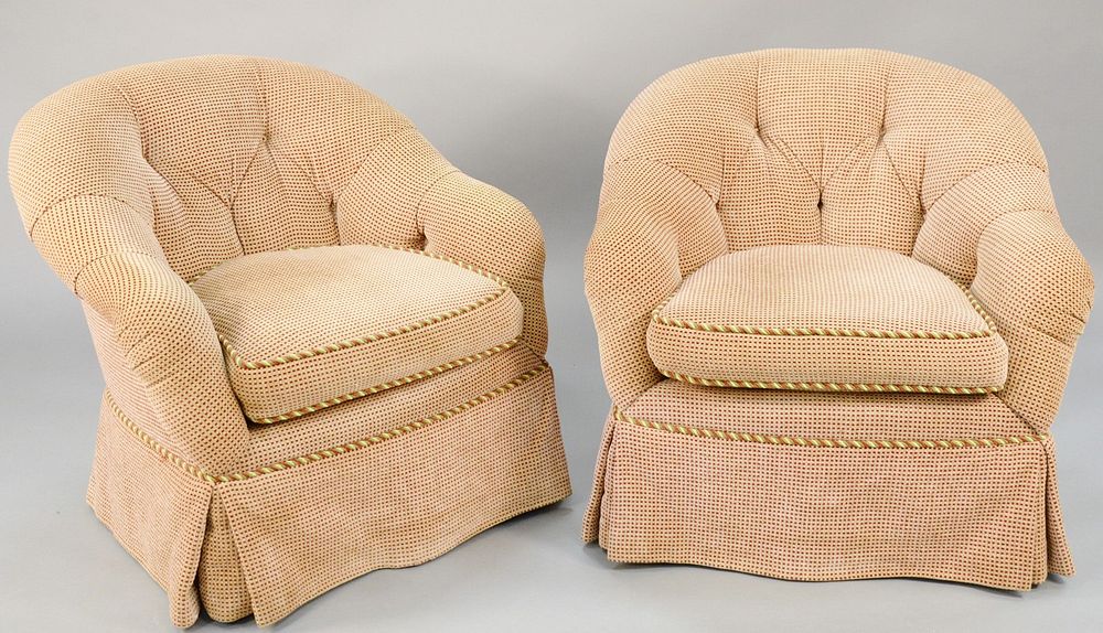 Appraisal: Pair of custom upholstered swivel chairs ht in wd in