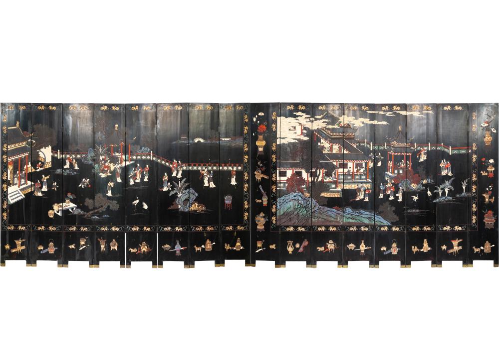 Appraisal: TWO CHINESE SCREENSeach in eight-panels one side depicting figures in