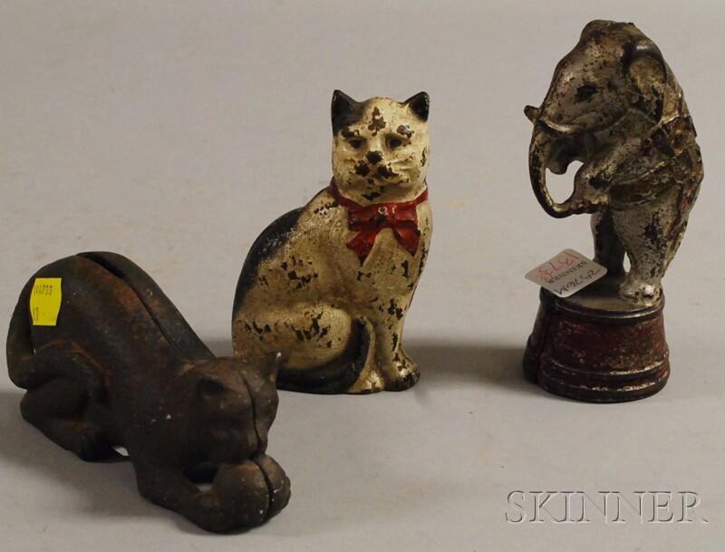 Appraisal: Three Painted Cast Iron Still Banks an elephant and two