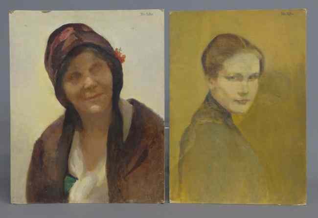 Appraisal: Pair paintings oil on artist board portraits women signed ''Wm