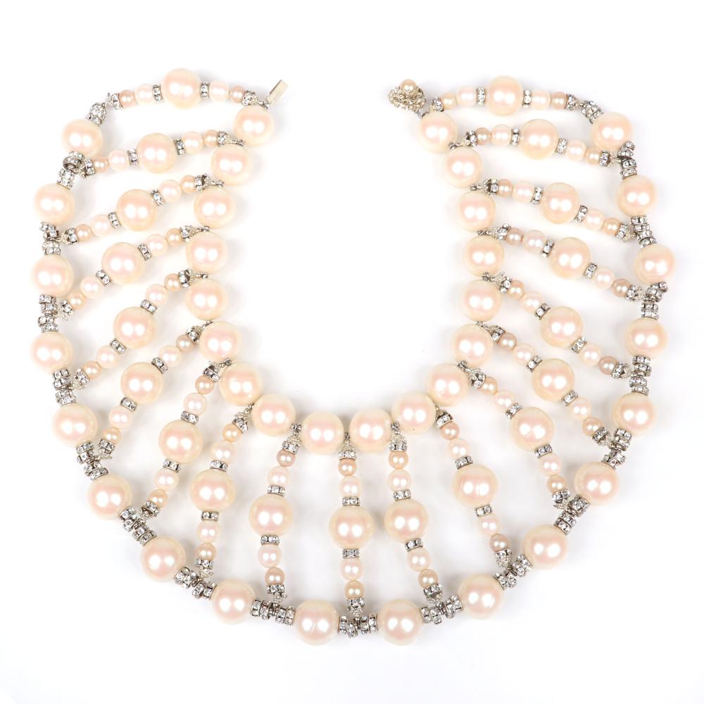 Appraisal: WILLIAM DE LILLO HUGE FAUX PEARL BEADED ''CAGE'' COLLAR NECKLACE