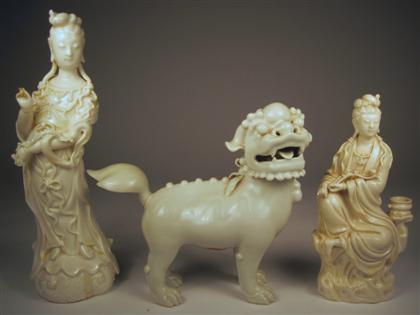 Appraisal: Three Chinese blanc de chine figures th century and later