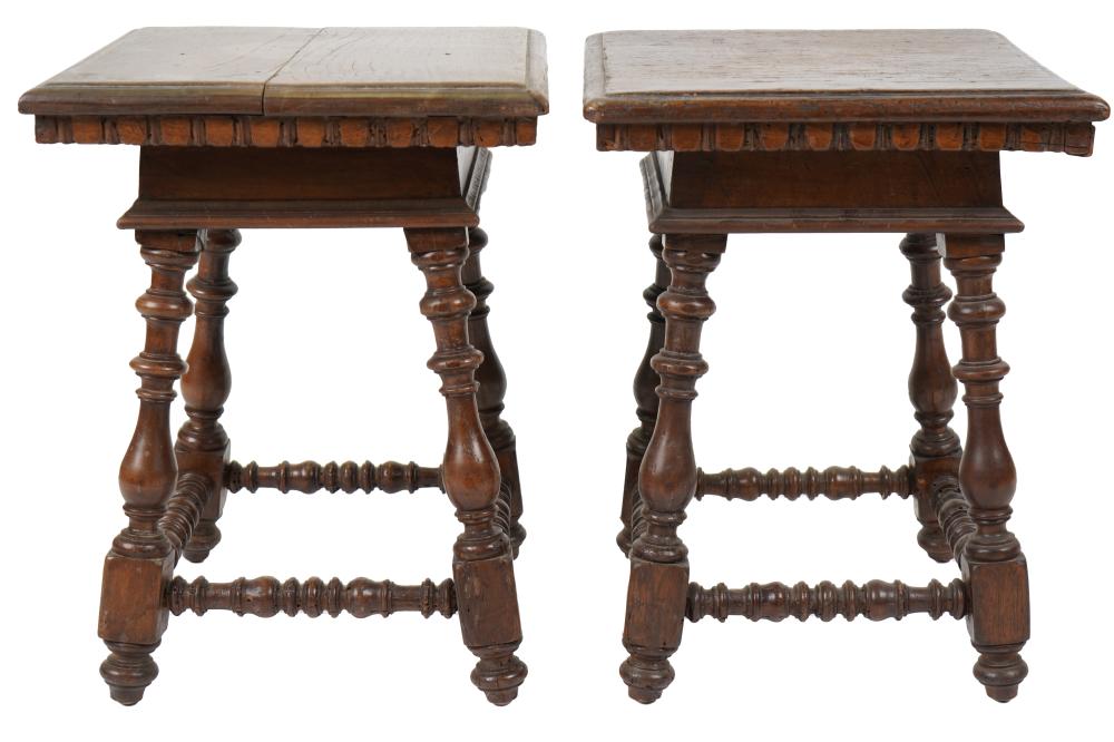 Appraisal: PAIR OF ITALIAN CARVED WALNUT STOOLSone with paper label Made