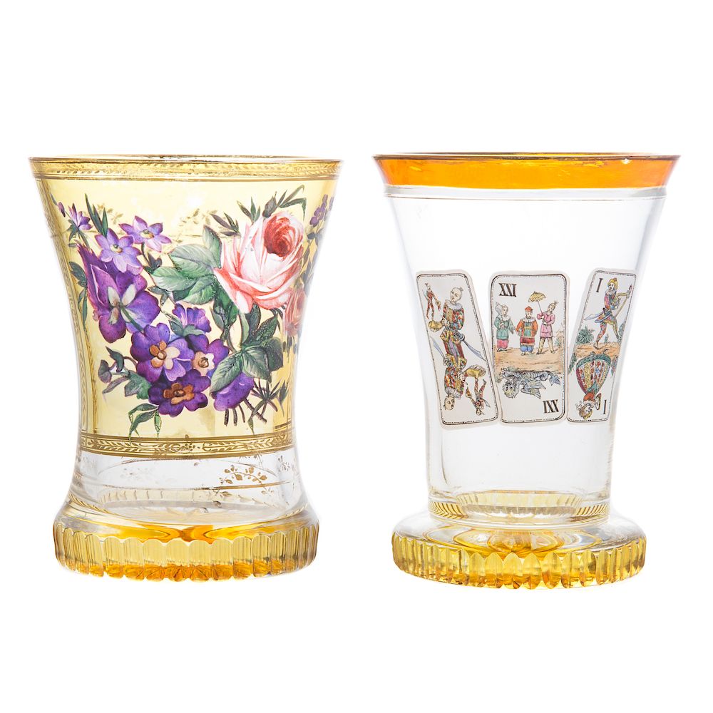 Appraisal: Pair Bohemian Enamel Glass Cups early th century one with