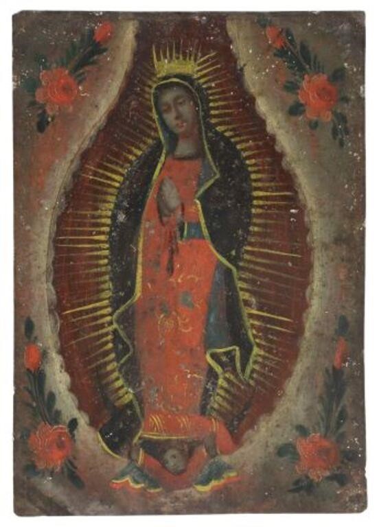 Appraisal: Unframed oil on tin retablo La Virgen de Guadalupe Our