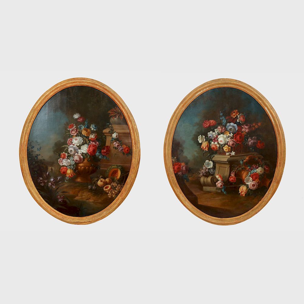 Appraisal: European School Floral Still Lifes A Pair Two oil on