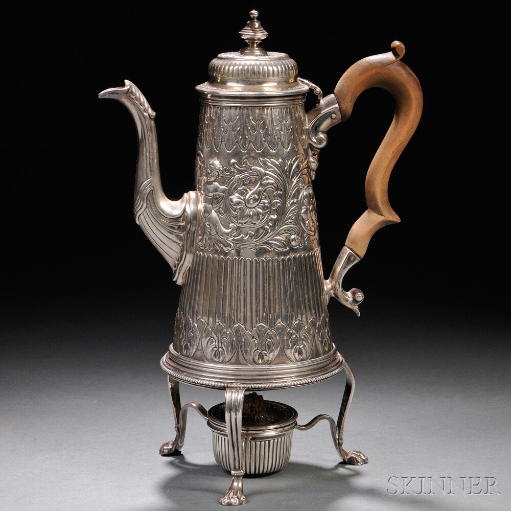 Appraisal: Victorian Sterling Silver Coffeepot and Associated Warming Stand the coffeepot